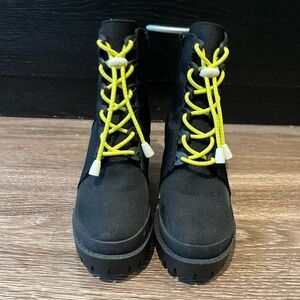 Black and Yellow Steve Madden Caution Heeled Boots